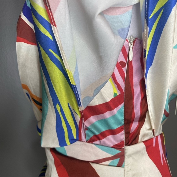 NWT! Luxxel Satin Faux Wrap Tropical Floral One Shoulder Midi Dress - Size S - Picture 6 of 7